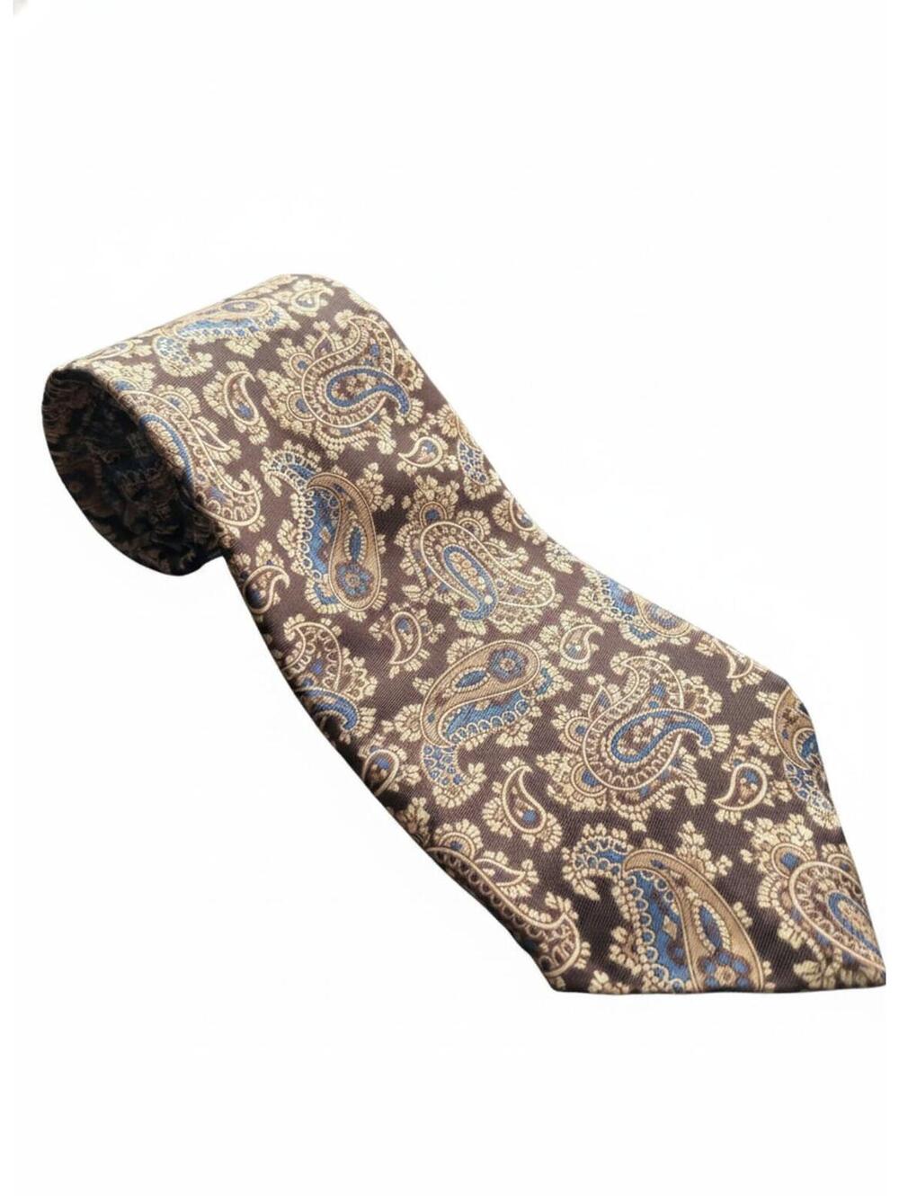 Don Loper Beverly Hills Paisley Necktie Brown Blue Cream 100